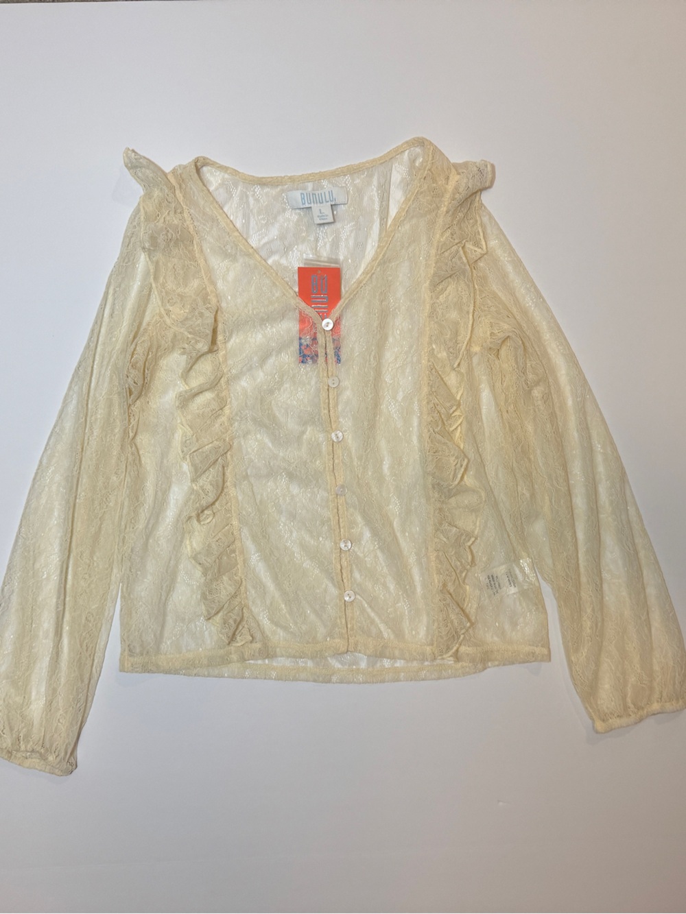 NWT Women’s Cream Ruffle Lace Button Down Top
